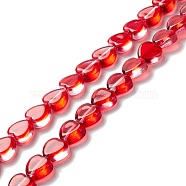 Transparent Glass Beads Strand, Heart, Red, 9.5~10x10x3.5~4.5mm, Hole: 0.8~1mm, about 35pcs/strand, 13.15~13.31 inch(33.4~33.8cm)(GLAA-F112-03I)