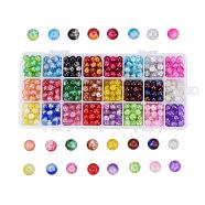 Baking Painted Crackle Glass Beads, Round, Mixed Color, 8mm, Hole: 1.3~1.6mm,  24 Colors, 30pcs/compartment, 720pcs/box(CCG-X0011-02-8mm)