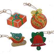 Christmas Theme DIY Diamond Painting Keychain Kit, Including Acrylic Board, Keychain Clasp, Bead Chain, Resin Rhinestones Bag, Diamond Sticky Pen, Tray Plate and Glue Clay, Mixed Shapes, 70x50mm, 4pcs/set(DRAW-PW0007-04)