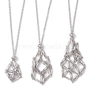 Tarnish Resistant 304 Stainless Steel Macrame Pouch Empty Stone Holder for Pendant Necklaces Making, with Cable Chains & Lobster Claw Clasp, Stainless Steel Color, 17-3/8~23-5/8 inch(44~74cm), 3pcs/set(X-NJEW-JN04441-02)