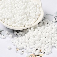 6/0 Opaque Baking Paint Glass Seed Beads, Teardrop, White, 4.5~5x4x3~3.5mm, Hole: 0.9mm, about 5625Pcs/Pound(SEED-M012-02A-37)