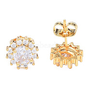 Cubic Zirconia Flower Stud Earrings, Golden Brass Jewelry for Women, Nickel Free, Clear, 11x11mm, Pin: 0.7mm(EJEW-N011-60E)