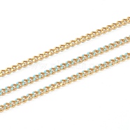 Handmade 304 Stainless Steel Enamel Curb Chains,Golden, with Spool, Unwelded, Long-Lasting Plated, Oval, Cyan, 5x4x1.5mm, , 32.8 Feet(10m)/roll(CHC-M021-67G-09)