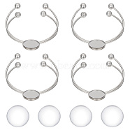 4Pcs 304 Stainless Steel Double Wire Cuff Bangle Makings, with Ball Tip, Flat Round Tray Settings, Blank Bangle Base, 4Pcs Transparent Glass Cabochons, Stainless Steel Color, 1/8~3/4 inch(0.4~2cm), Inner Diameter: 2-1/2 inch(6.2cm), Tray: 20.2mm(STAS-UN0046-18)