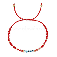 Adjustable Lampwork Evil Eye Braided Bead Bracelets, Red, 11 inch(28cm)(MJ9955-03)