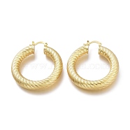 Brass Hoop Earrings, Long-Lasting Plated, Textured Ring Shape, Real 18K Gold Plated, 44.3x40x6.4mm, Pin: 1.5mm(EJEW-H104-09G)