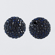 Pave Disco Ball Beads, Polymer Clay Rhinestone Beads, Round, Montana, 10mm, Hole: 1.5mm(X-RB-A130-10mm-7)
