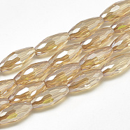 Electroplate Glass Beads Strands, Rainbow Plated, Faceted, Olive, Navajo White, 18x8mm, Hole: 1.5mm, about 39~40pcs/29.3 inch(EGLA-S150-03)