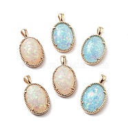 Rack Plating Brass Resin Imitate Opal Pendants, Golden, Oval, Mixed Color, 20.5x11.5x5mm, Hole: 3.5x2mm(KK-M013-01G)