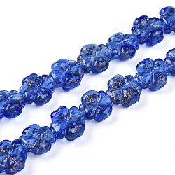 Luminous Handmade Gold Foil Glass Beads Strands, Clover, Glow in the Dark, Royal Blue, 9~10.5x10~11x4.5~6mm, Hole: 1~1.2mm, about 50pcs/strand, 19.29 inch(49cm)(FOIL-N029-01H)