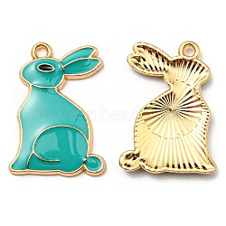 Alloy Pendants, with Enamel, Golden, Cadmium Free & Nickel Free & Lead Free, Rabbit Charms, Turquoise, 25x17.5x2.5mm, Hole: 1.6mm(ENAM-L042-03G-06)