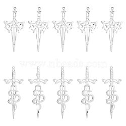 Unicraftale 12Pcs 2 Style 201 & 304 Stainless Steel Pendant, Hollow Charms, Laser Cut, Sword & Sword with Snake, Stainless Steel Color, 47~54.5x21~25x1~1.5mm, Hole: 1.4~1.6mm, 6pcs/style(STAS-UN0041-60)