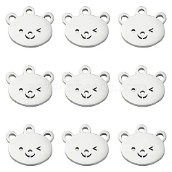 304 Stainless Steel Charms, Stainless Steel Color, Bear Pattern, 8.5x9.5x1mm, Hole: 1mm(STAS-CJC0008-10P-03)