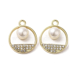 Alloy with Rhinestone Pendants, with ABS Imitation Pearl, Flat Round, Golden, 22x18x9mm, Hole: 2.2mm(FIND-B032-16G)