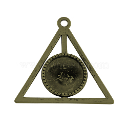 Tibetan Style Alloy Triangle Deathly Hallows Pendant Cabochon Settings, Cadmium Free & Nickel Free & Lead Free, Antique Bronze, Flat Round Tray: 16x16mm, 39x41x2mm, Hole: 3mm(TIBEP-322-AB-FF)