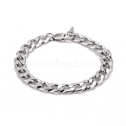 Tarnish Resistant 304 Stainless Steel Curb Chains Bracelets, Couple Bracelets for Men, Stainless Steel Color, 9-1/8 inch(23cm)(BJEW-JB06273-02)