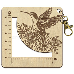 Wooden Square Frame Crochet Ruler, Knitting Needle Gauge, Bird, 7.6x7.6x0.5cm, Hole: 5mm(DIY-WH0536-006)