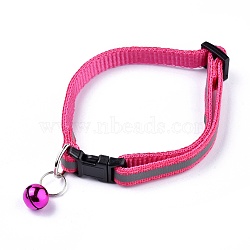 Adjustable Polyester Reflective Dog/Cat Collar, Pet Supplies, with Iron Bell and Polypropylene(PP) Buckle, Hot Pink, 21.5~35x1cm, Fit For 19~32cm Neck Circumference(MP-K001-A04)