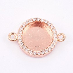 Brass Micro Pave Cubic Zirconia Cabochon Connector Settings, Long-Lasting Plated, Flat Round, Rose Gold, Tray: 10mm, 13.5x19x3mm, Hole: 1mm(KK-F748-03RG)
