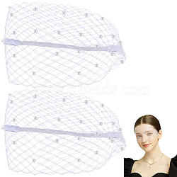 Polyester Mesh Veil Headband, with Plastic Beads, for Women, White, 540~570x7~130x0.2~1mm(OHAR-WH0015-29B)