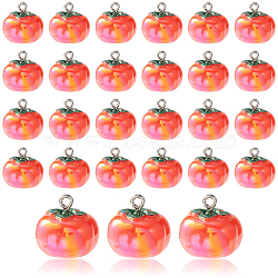 20Pcs Opaque Acrylic Pendants, with Platinum Tone Iron Findings, Persimmon, Red, 16.5x17.5x17.5mm, Hole: 2mm(SACR-CJ0001-37)