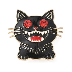 Halloween Enamel Pins, Alloy with Rhinestone Lapel Pins for Backpack Clothes, Cat Shape, Black, 38.5x40.5mm(JEWB-G041-01K)