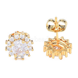 Cubic Zirconia Flower Stud Earrings, Golden Brass Jewelry for Women, Nickel Free, Clear, 11x11mm, Pin: 0.7mm(EJEW-N011-60E)