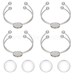 4Pcs 304 Stainless Steel Double Wire Cuff Bangle Makings, with Ball Tip, Flat Round Tray Settings, Blank Bangle Base, 4Pcs Transparent Glass Cabochons, Stainless Steel Color, 1/8~3/4 inch(0.4~2cm), Inner Diameter: 2-1/2 inch(6.2cm), Tray: 20.2mm(STAS-UN0046-18)