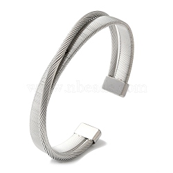 Titanium Steel Cross Open Cuff Bangles for Women, Stainless Steel Color, Inner Diameter: 2-3/8 inch(6cm), 10mm(BJEW-G719-10P)