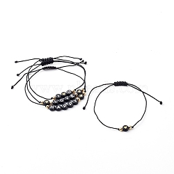 4Pcs 4 Styles Adjustable Nylon Thread Braided Bead Bracelets Sets, with Acrylic Beads & Brass Beads, Heart, Word I Love You/Love/Happy, Golden, Black, 1pc/style(BJEW-JB06225)