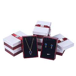 Kraft Cotton Filled Rectangle Cardboard Jewelry Set Boxes with Bowknot, for Ring, Earring, Necklace, White & Brown, 9x6x3cm(CBOX-N006-03)