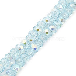 Baking Painted Transparent Glass Beads Strands, Imitation Opalite, Faceted, AB Color Plated, Round, Light Sky Blue, 6x5mm, Hole: 1mm, about 82pcs/strand, 16.73~16.93''(42.5~43cm)(DGLA-A034-J6mm-B04)