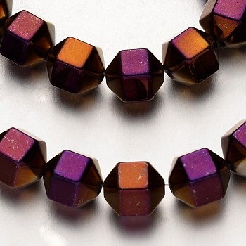 Electroplate Non-magnetic Synthetic Hematite Bead Strands, Polygon, Purple Plated, 9.5x9.5mm, Hole: 1mm, about 38pcs/strand, 15.7 inch