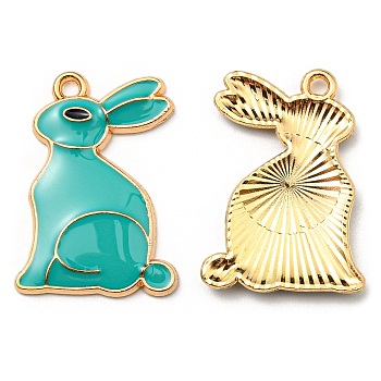 Alloy Pendants, with Enamel, Golden, Cadmium Free & Nickel Free & Lead Free, Rabbit Charms, Turquoise, 25x17.5x2.5mm, Hole: 1.6mm
