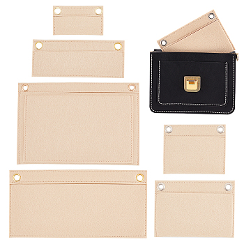 WADORN 6pcs 6 style Wool Felt Bag Organizer Inserts, with Alloy Grommets, for Envelope Bag Interior Accessories, Rectangle, Beige, 5.4~12.4x9.25~24.9x0.3~0.35cm,Hole: 8~10mm, 1pc/style