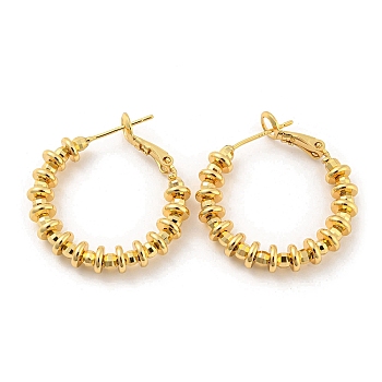 Rack Plating Brass Disc Beaded Hoop Earrings, Long-Lasting Plated, Cadmium Free & Lead Free, Real 18K Gold Plated, 31x28.5x5mm