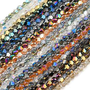 Electroplate Glass Beads Strands, Faceted Polygon, Mixed Style, Mixed Color, 7.5x6x6.8mm, Hole: 1mm, about 90pcs/strand, 26.85 inch(68.2cm)