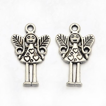 Tibetan Style Alloy Fairy Pendants, Antique Silver, 25x15x2mm, Hole: 2mm