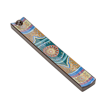 Porcelain Incense Holder, Rectangle with Enamel Pattern, for Home Decoration, Teal, 22x3.5cm
