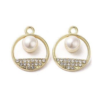 Alloy with Rhinestone Pendants, with ABS Imitation Pearl, Flat Round, Golden, 22x18x9mm, Hole: 2.2mm