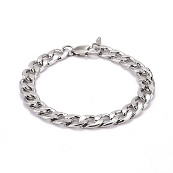 304 Stainless Steel Curb Chains Bracelets, Couple Bracelets for Men, Stainless Steel Color, 9-1/8 inch(23cm)
