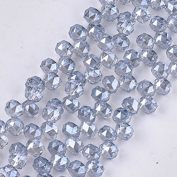 Electroplate Glass Beads Strands, Faceted, Rondelle, Light Steel Blue, 6x4mm, Hole: 1.2mm, about 95pcs/strand, 14.1 inch