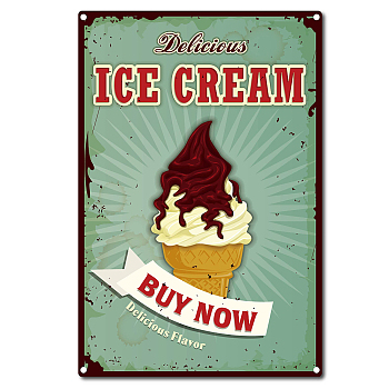 Vintage Metal Tin Sign, Wall Decor for Bars, Restaurants, Cafes Pubs, Ice Cream Pattern, 30x20cm