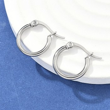 Tarnish Resistant 304 Stainless Steel Hoop Earrings, Hypoallergenic Earrings, Ring Shape, Stainless Steel Color, 12 Gauge, 14~16x2mm, Pin: 0.7~1.3x0.68mm