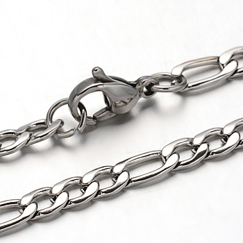 304 Stainless Steel Figaro Chain Necklaces, with Lobster Claw Clasps, Stainless Steel Color, 21.6 inch(55cm), 3.5mm