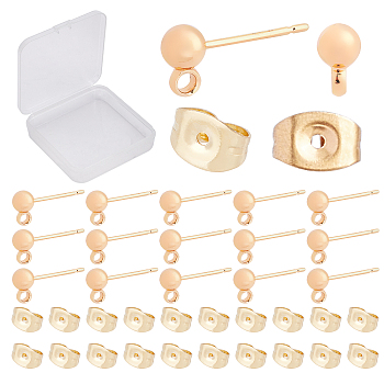 50Pcs Brass Stud Earring Findings, 50Pcs Brass Ear Nuts, Real 18K Gold Plated, 50pcs/style