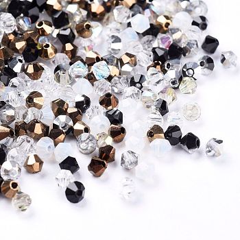 Czech Glass Beads, Faceted, Bicone, Black, 3x2.5~3mm, Hole: 0.8mm, about 720pcs/bag