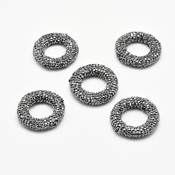 Polymer Clay Rhinestone Beads, Donut, Hematite, 28~29x5~6mm, Hole: 1.5mm