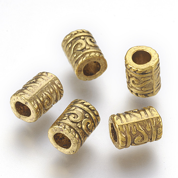 Tibetan Style Alloy Beads, Column, Antique Golden, Lead Free & Cadmium Free & Nickel Free, 9x7mm, Hole: 3.5mm