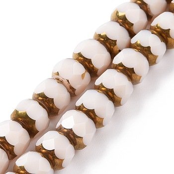 Electroplate Opaque Glass Beads Strands, Half Golden Plated, Long-Lasting Plated, Faceted, Rondelle, Linen, 7.5x6mm, Hole: 1.2mm, about 60pcs/strand, 15.75''(40cm)